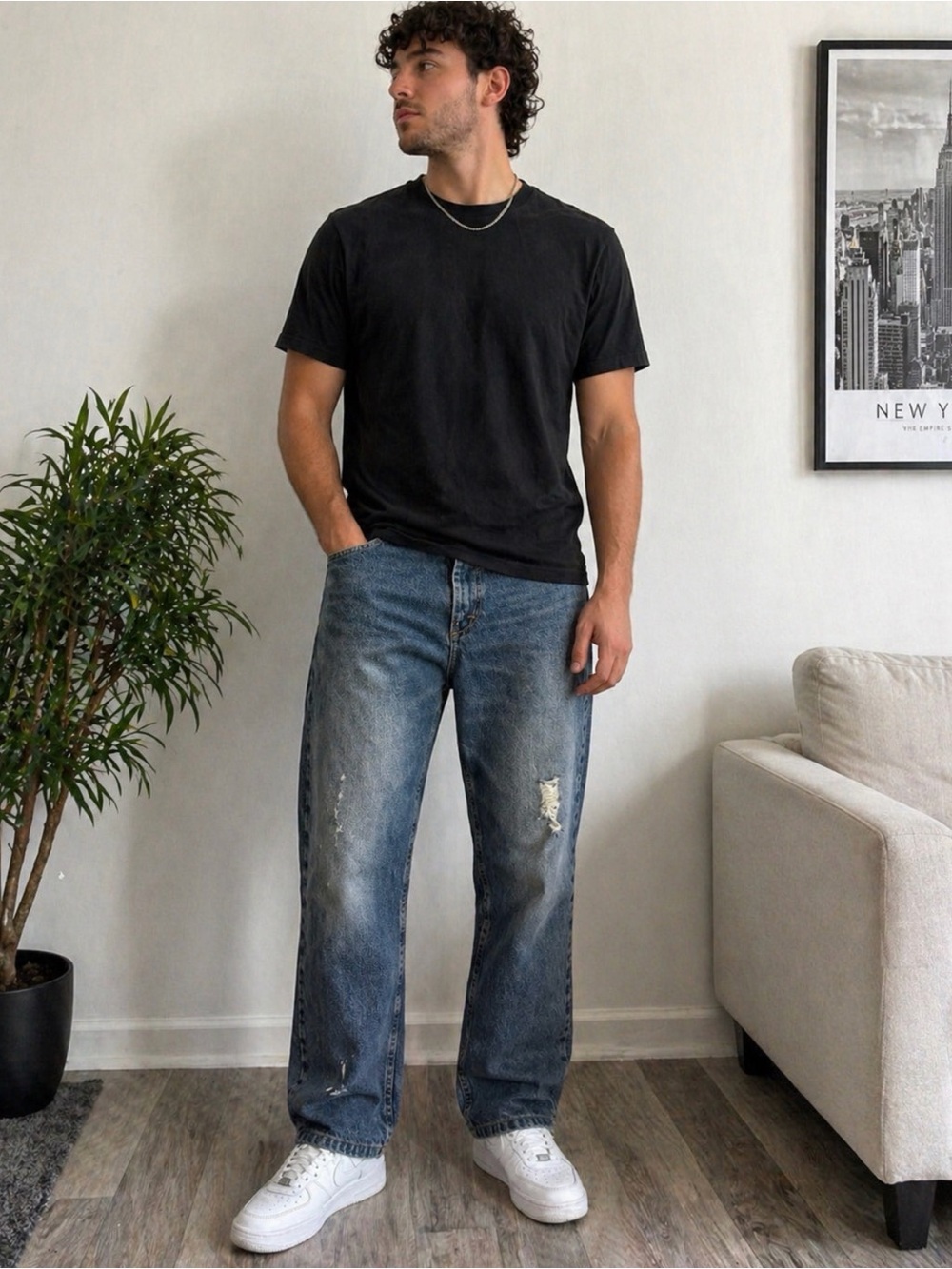Lee Regular Fit Distressed Jeans Men’s 38x30 Vintage Wash Blue Denim Workwear